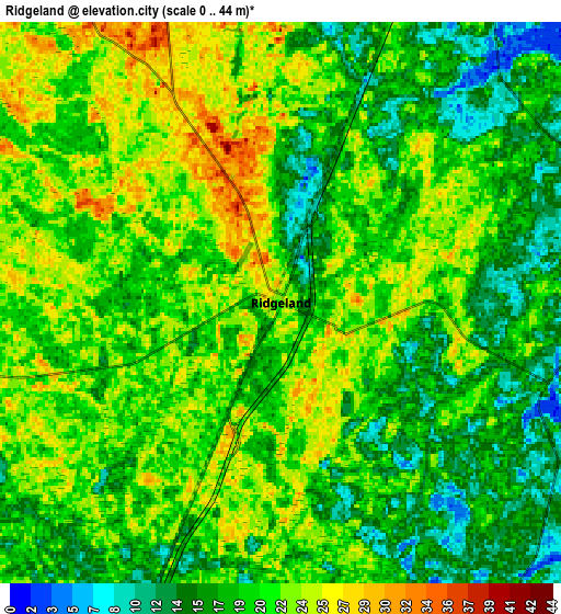 Zoom OUT 2x Ridgeland, United States elevation map