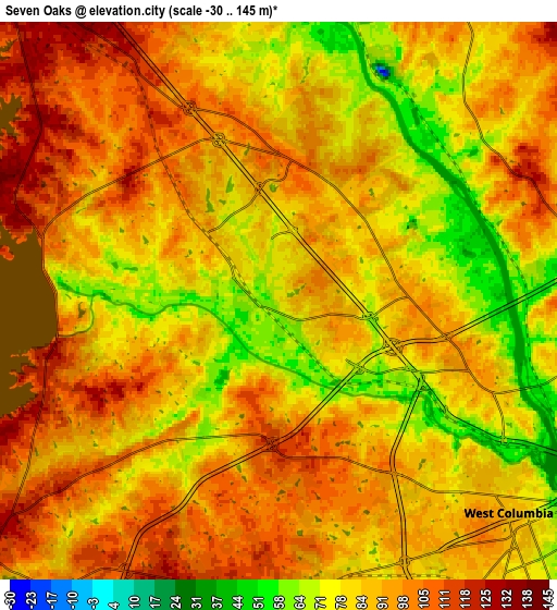 Zoom OUT 2x Seven Oaks, United States elevation map