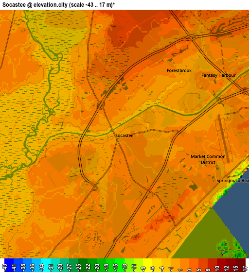 Zoom OUT 2x Socastee, United States elevation map