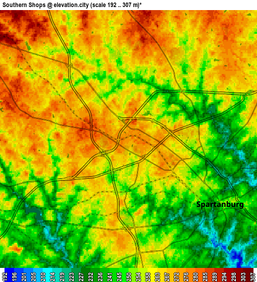 Zoom OUT 2x Southern Shops, United States elevation map