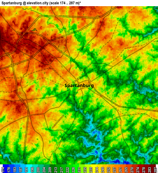 Zoom OUT 2x Spartanburg, United States elevation map