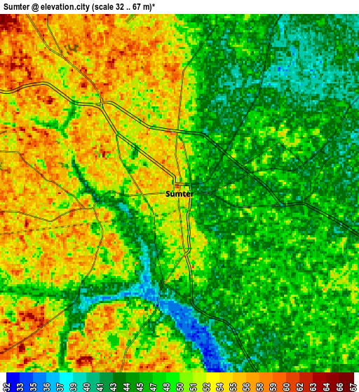 Zoom OUT 2x Sumter, United States elevation map