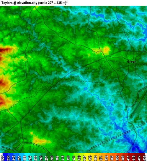 Zoom OUT 2x Taylors, United States elevation map