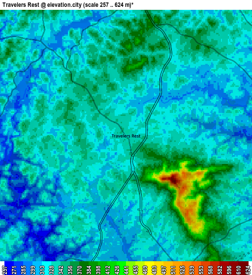 Zoom OUT 2x Travelers Rest, United States elevation map