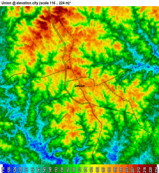 Zoom OUT 2x Union, United States elevation map