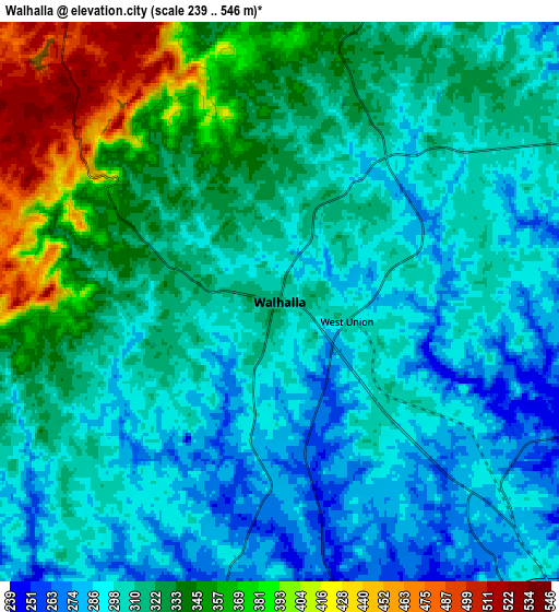 Zoom OUT 2x Walhalla, United States elevation map