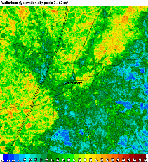 Zoom OUT 2x Walterboro, United States elevation map