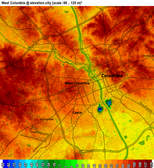 Zoom OUT 2x West Columbia, United States elevation map