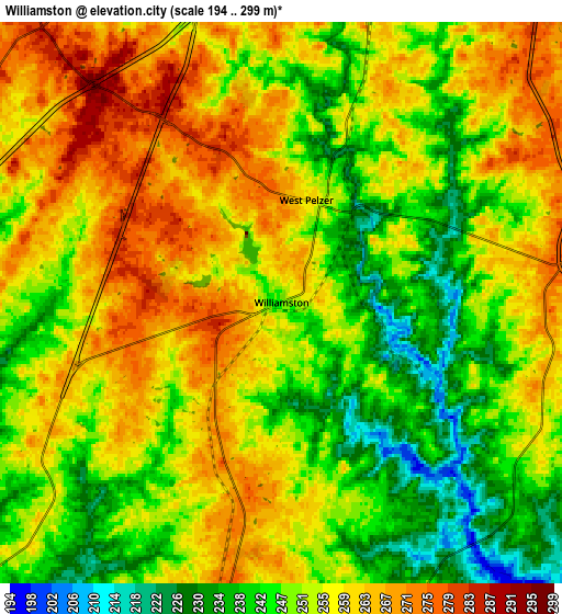 Zoom OUT 2x Williamston, United States elevation map