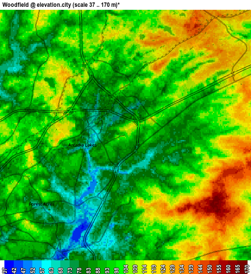 Zoom OUT 2x Woodfield, United States elevation map