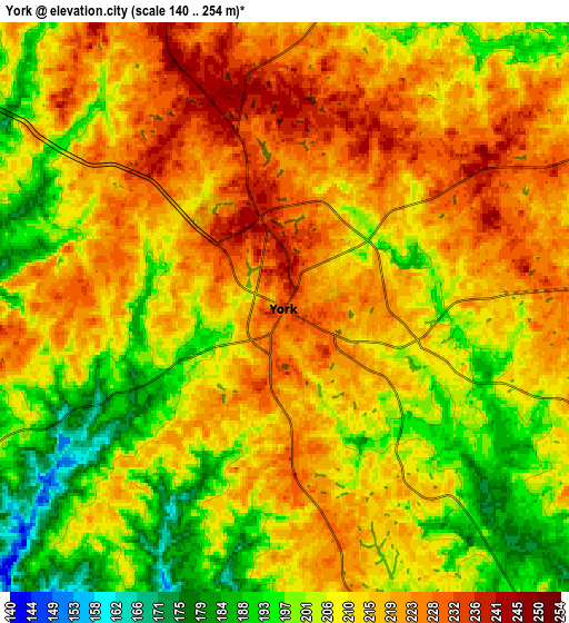 Zoom OUT 2x York, United States elevation map