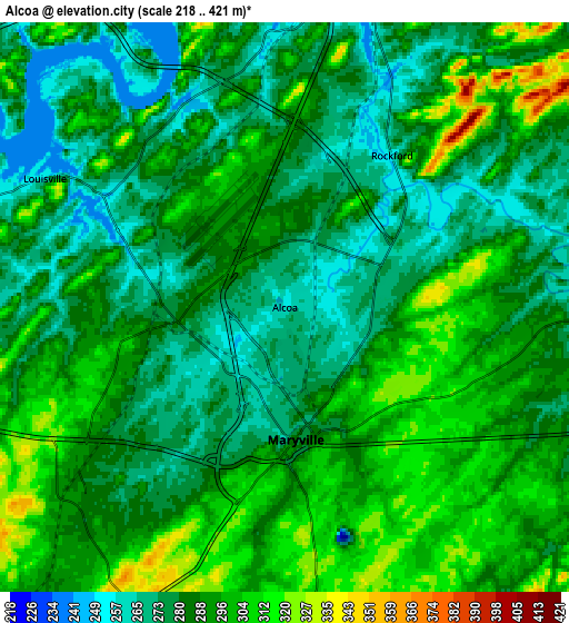 Zoom OUT 2x Alcoa, United States elevation map