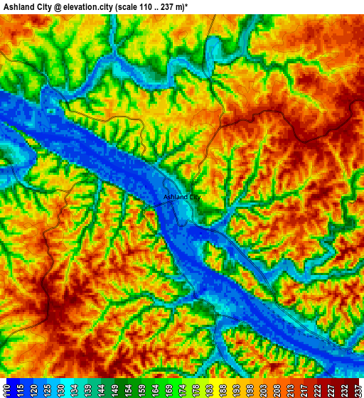 Zoom OUT 2x Ashland City, United States elevation map