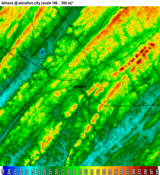 Zoom OUT 2x Athens, United States elevation map