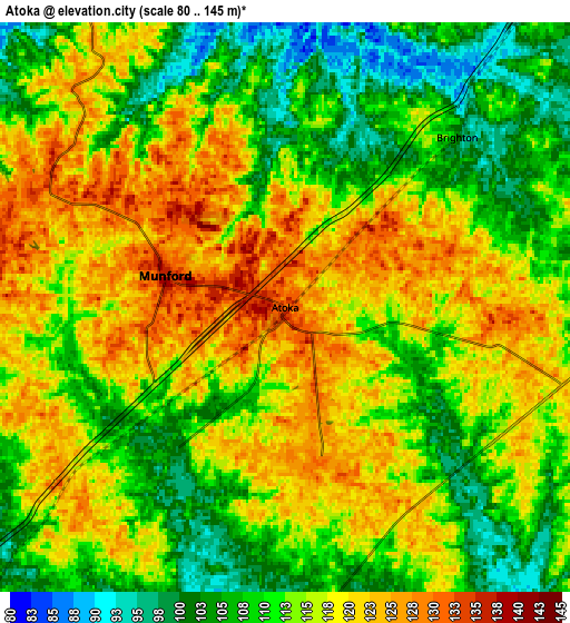 Zoom OUT 2x Atoka, United States elevation map