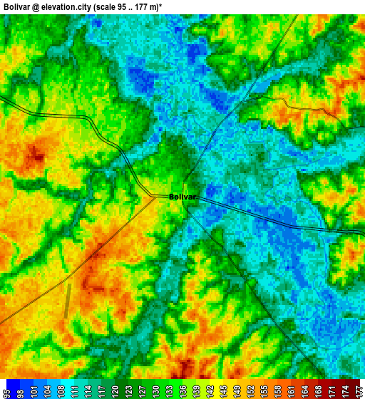 Zoom OUT 2x Bolivar, United States elevation map