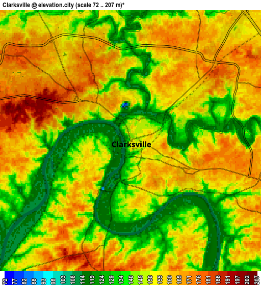 Zoom OUT 2x Clarksville, United States elevation map