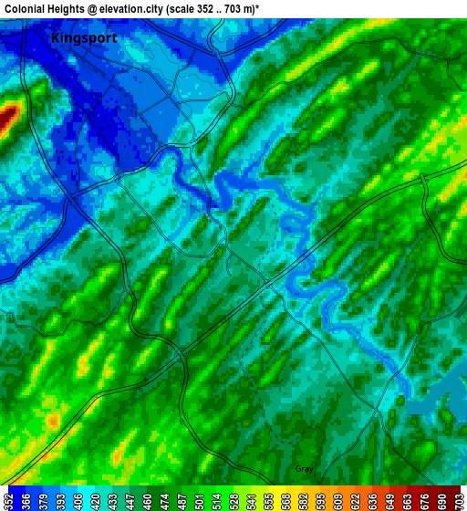 Zoom OUT 2x Colonial Heights, United States elevation map