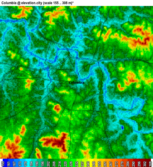 Zoom OUT 2x Columbia, United States elevation map