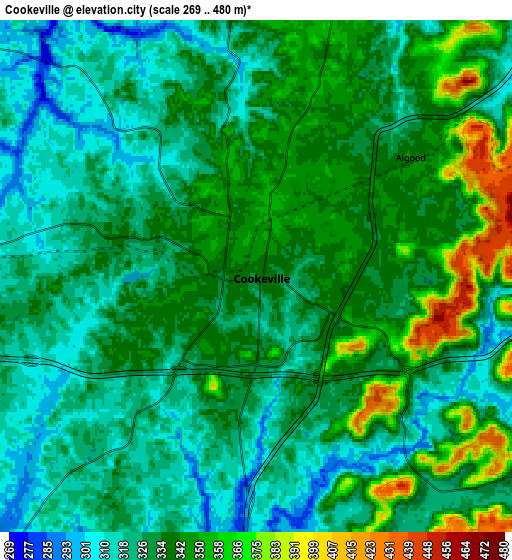 Zoom OUT 2x Cookeville, United States elevation map