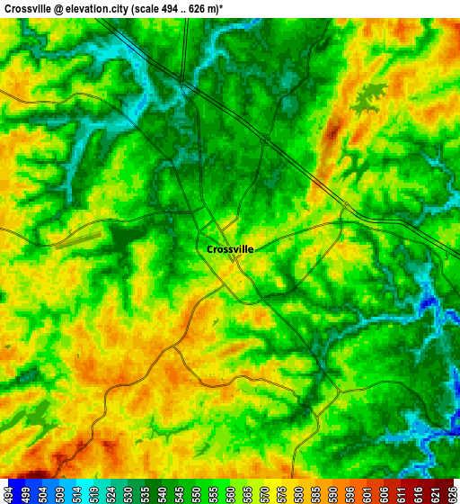 Zoom OUT 2x Crossville, United States elevation map