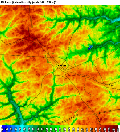 Zoom OUT 2x Dickson, United States elevation map