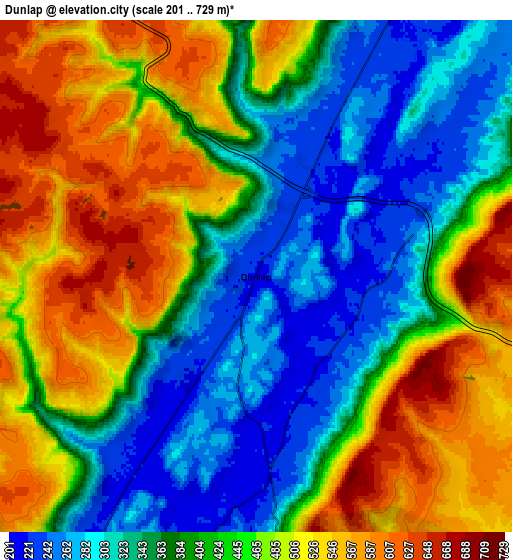 Zoom OUT 2x Dunlap, United States elevation map