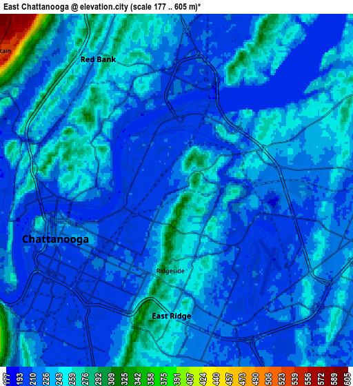 Zoom OUT 2x East Chattanooga, United States elevation map