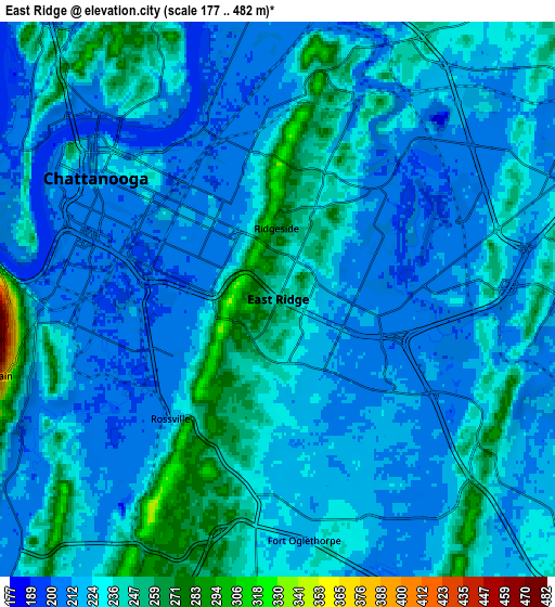 Zoom OUT 2x East Ridge, United States elevation map