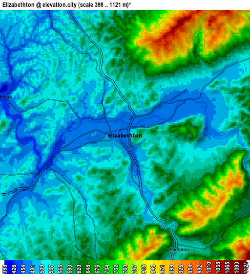 Zoom OUT 2x Elizabethton, United States elevation map