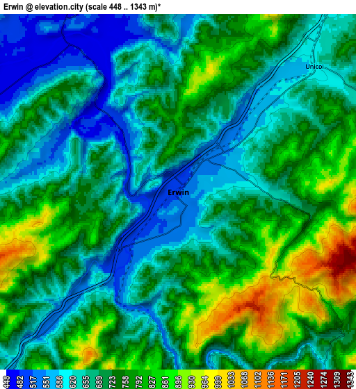 Zoom OUT 2x Erwin, United States elevation map