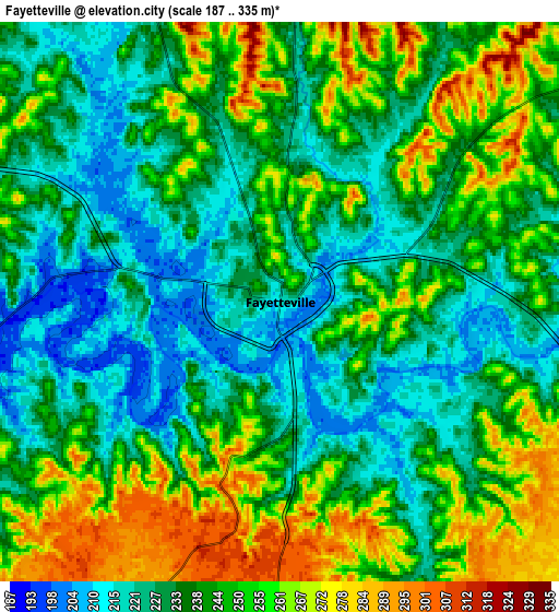 Zoom OUT 2x Fayetteville, United States elevation map