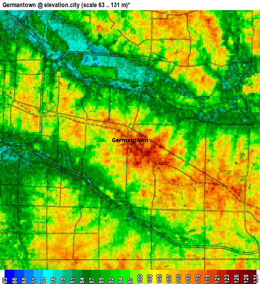 Zoom OUT 2x Germantown, United States elevation map