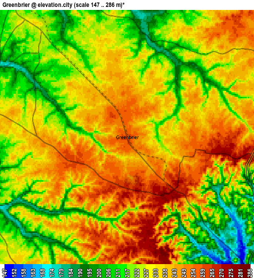 Zoom OUT 2x Greenbrier, United States elevation map