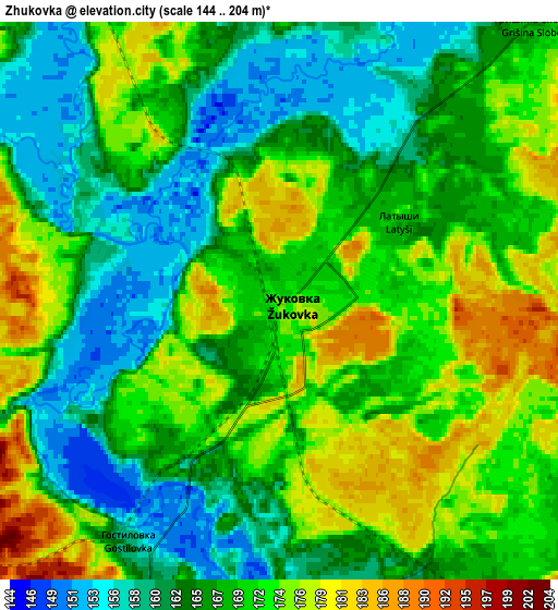 Zoom OUT 2x Zhukovka, Russia elevation map