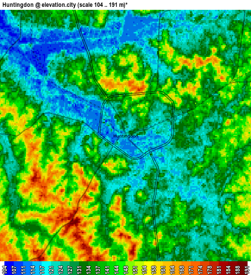 Zoom OUT 2x Huntingdon, United States elevation map