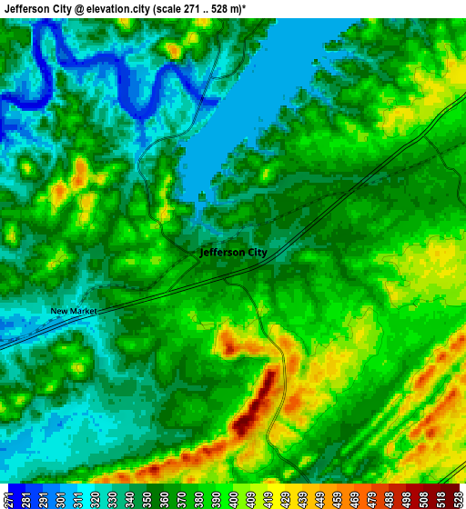 Zoom OUT 2x Jefferson City, United States elevation map