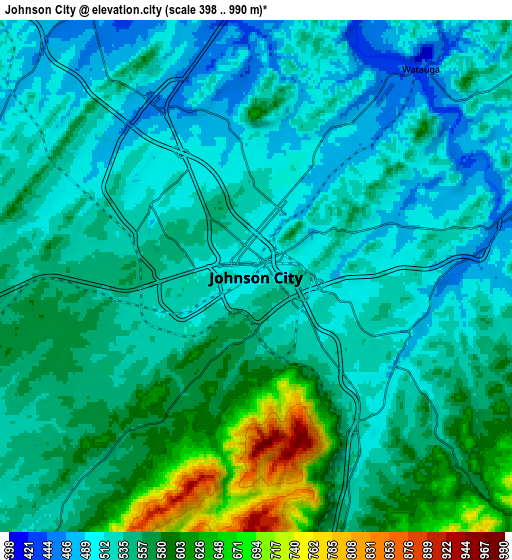 Zoom OUT 2x Johnson City, United States elevation map