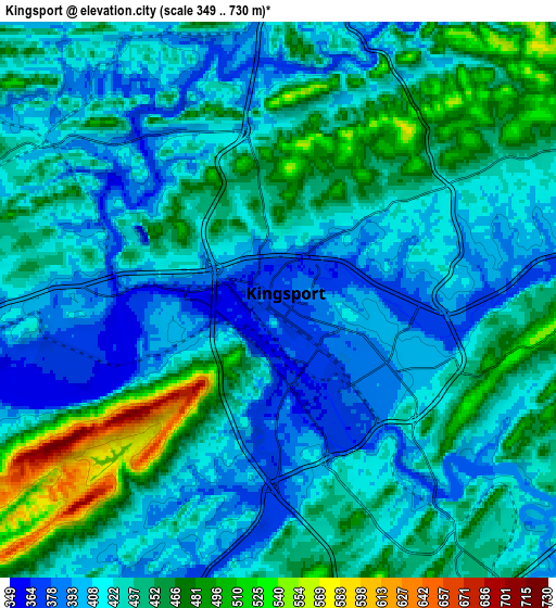 Zoom OUT 2x Kingsport, United States elevation map