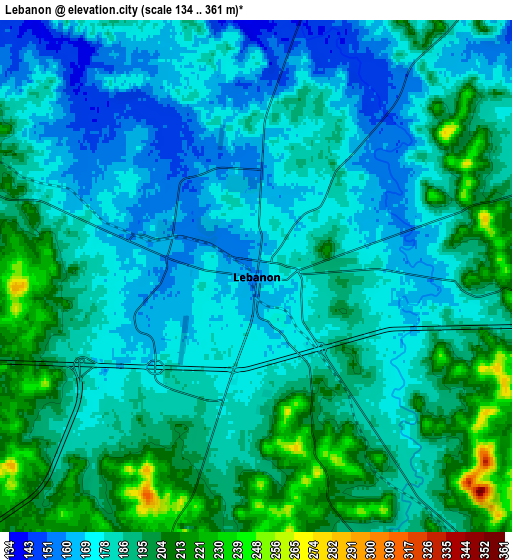 Zoom OUT 2x Lebanon, United States elevation map