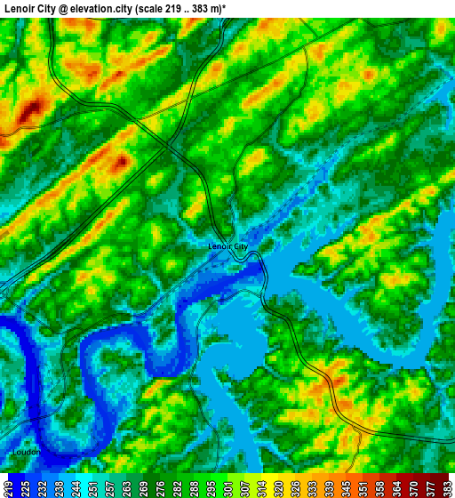 Zoom OUT 2x Lenoir City, United States elevation map