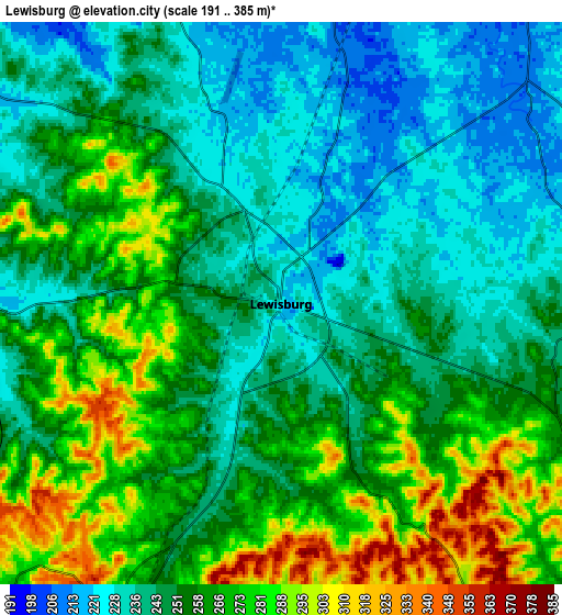 Zoom OUT 2x Lewisburg, United States elevation map