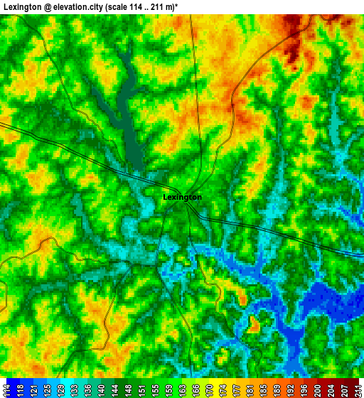 Zoom OUT 2x Lexington, United States elevation map