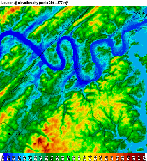 Zoom OUT 2x Loudon, United States elevation map