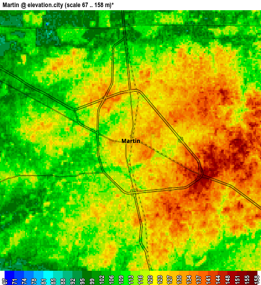 Zoom OUT 2x Martin, United States elevation map