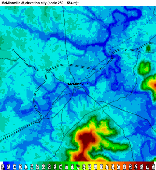 Zoom OUT 2x McMinnville, United States elevation map