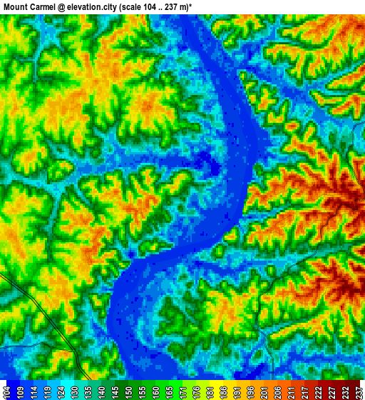 Zoom OUT 2x Mount Carmel, United States elevation map