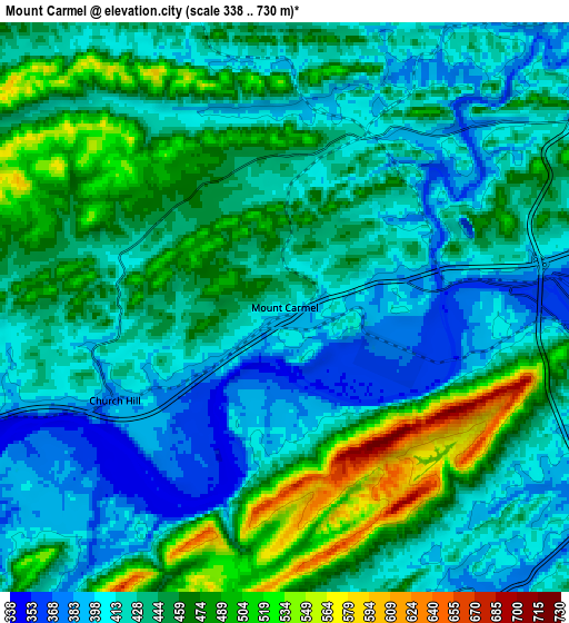 Zoom OUT 2x Mount Carmel, United States elevation map