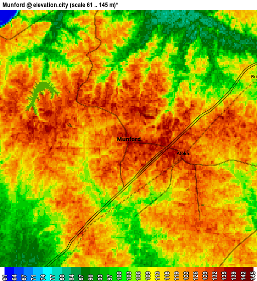 Zoom OUT 2x Munford, United States elevation map