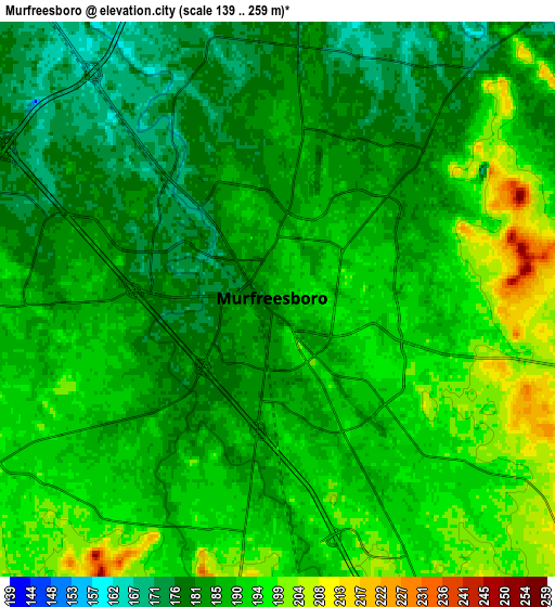 Zoom OUT 2x Murfreesboro, United States elevation map